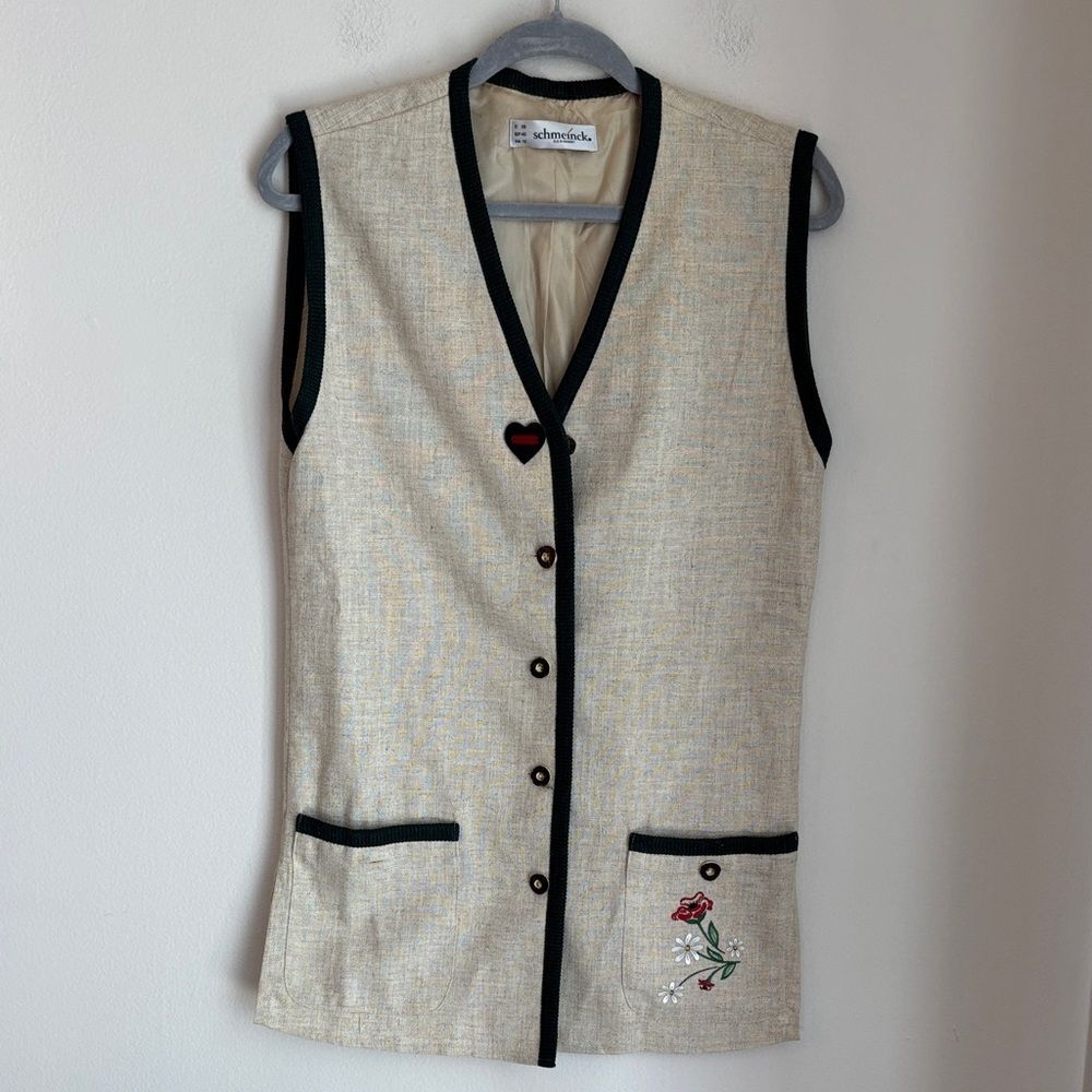 Cremy Vest Dirndl Waistcoat Sleeveless Bavarian Vest Womens Linen Cotton Large